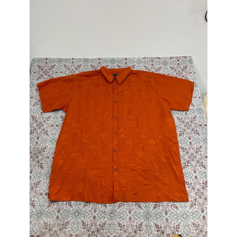 Profile Legends Mens 2X Orange Palm Tree Jacquard Short Sleeve Button Up Shirt